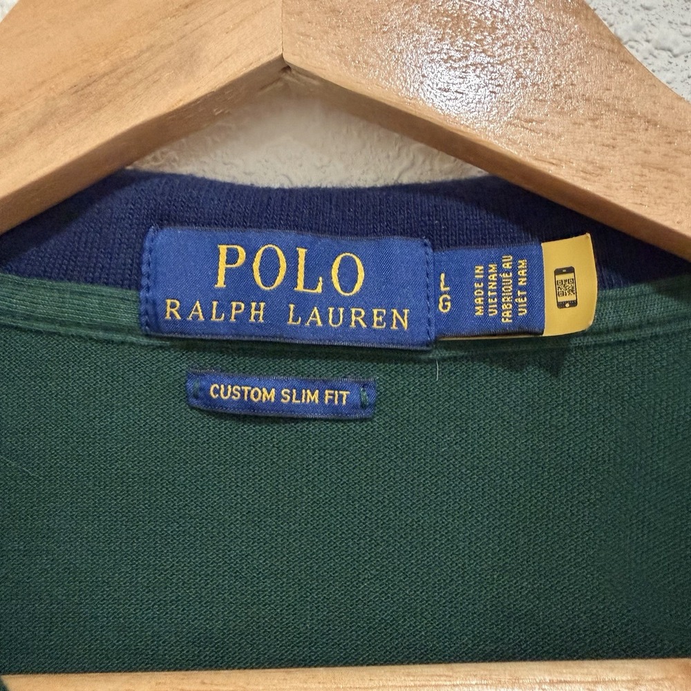 Polo Ralph Lauren Polo Custom Slim Fit Dark Green Polo Button Up Mens Size Large - Picture 7 of 8